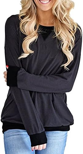 CadeVic Womens Casual Round Neck Long Sleeve Color Block With Pockets Sweatshirt T Shirt Tops, Black XL