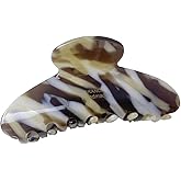 Wenlly large tortoise shell claw clip, marble non-slip strong hair barrettes, 4.1 Inch cellulose acetate hair claw clips, coffee