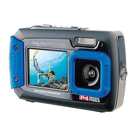 Aquapix W1400 Active Iceblue Unterwasser-Digitalkamera (14 Megapixel, 6,8 cm (2,7 Zoll) Dual-Display, 4-fach Zoom, wasserdich