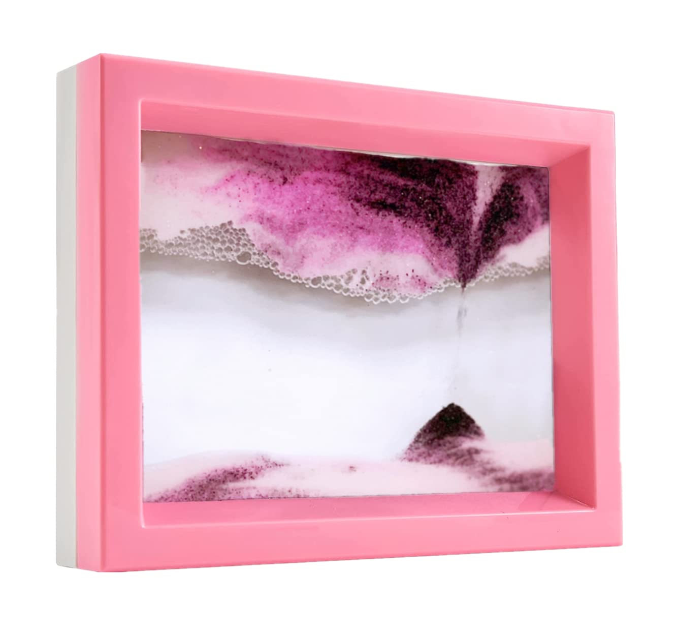 FUNJIA Moving Sand Art, Liquid Motion Bubble Flowing Sand Art Picture Desktop Sensory Calming Fidget Toy - Pink