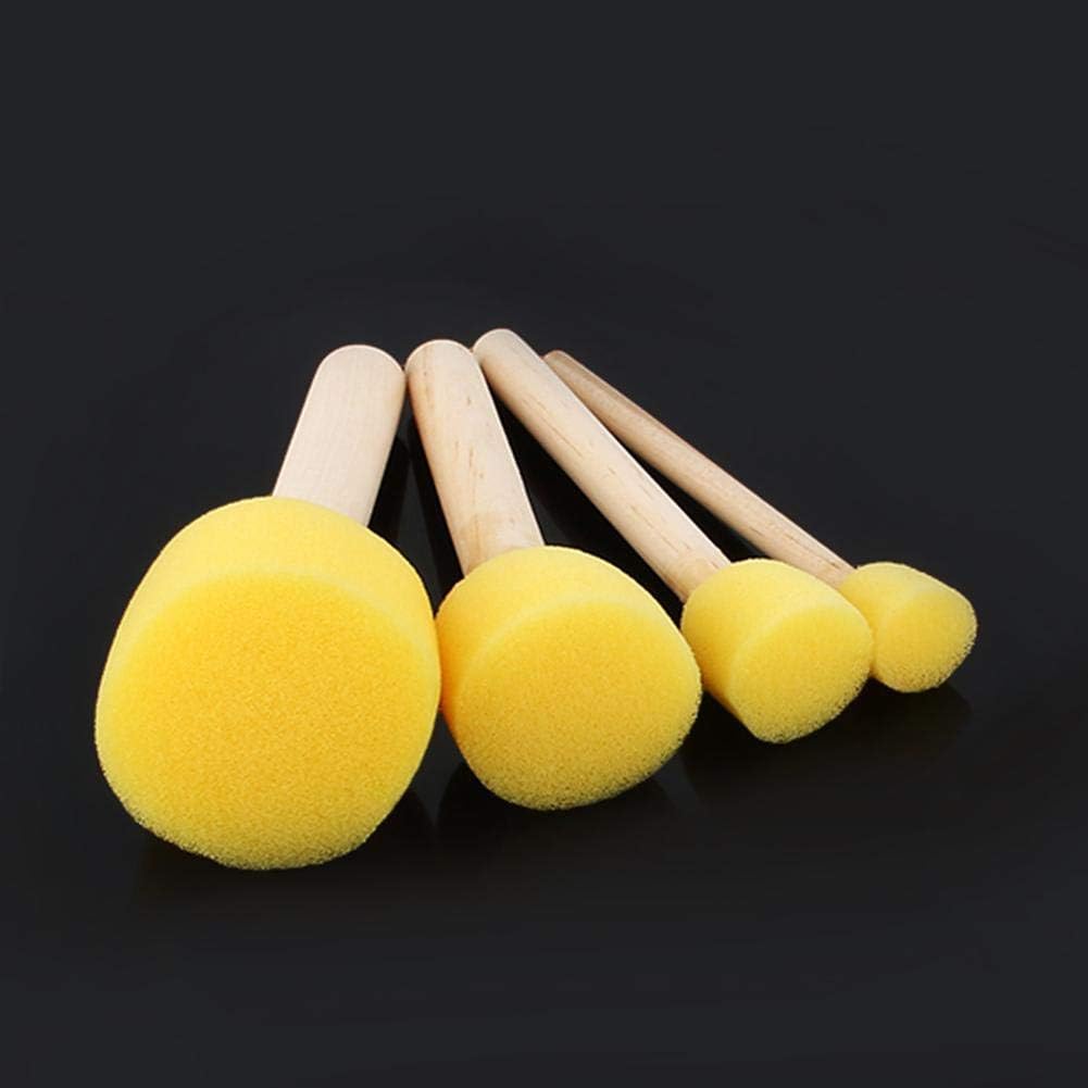4Pcs Round Stencil Sponge Wooden Handle Foam Sponge Paint Brush Furniture Art Crafts Painting Tool Supplies
