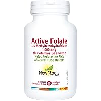 New Roots Herbal - Active Folate, 60 Capsules 60-Day Supply - L‑5‑Methyltetrahydrofolate 1,000 mcg plus B6 & B12 for Prenatal