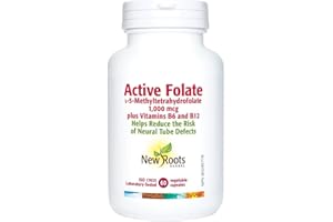 New Roots Herbal Active Folate, 1000mcg L-5-MTHF with Vitamin B6 & B12, Prenatal Support for Neural Tube Health & Red Blood C