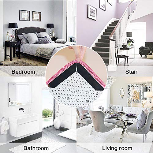 ZC GEL Rug Gripper with Super Stickiness, Upgraded Carpet Gripper Double Sided Anti Curling Non Slip Washable & Reusable Rug Grippers for Hardwood Floors and Area Rugs, Black 16 pcs