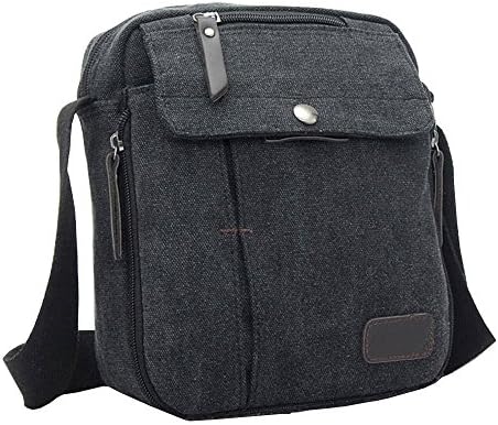 Neevas Men's Military Canvas Travel Hiking Satchel School Casual Shoulder Messenger Bag (Black)