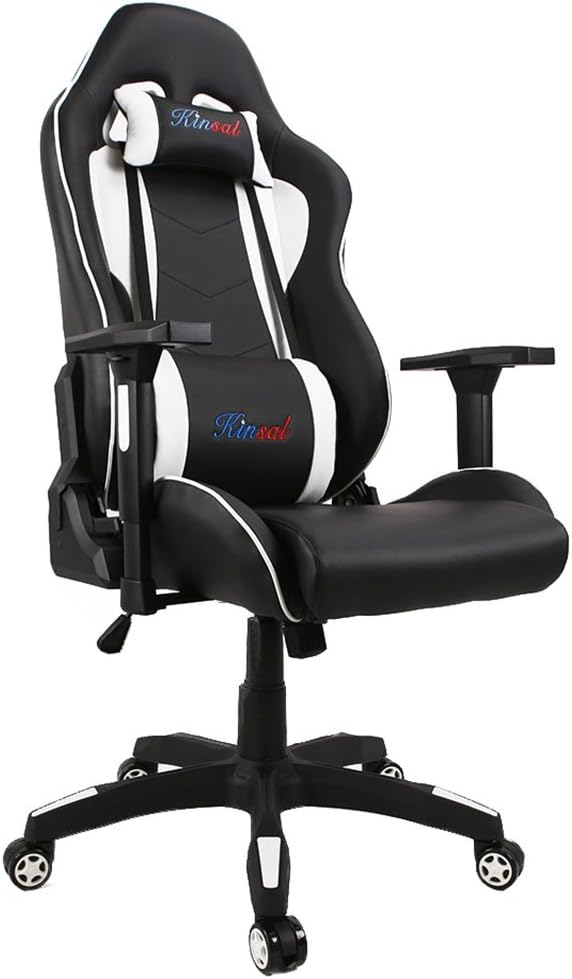 [Upgrade to Large Size] Kinsal Gaming Chair High-Back Racing Chair, Ergonomic Computer Chair, Leather Premium Swivel Executive Office Chair Including Headrest and Lumbar Pillow (White)