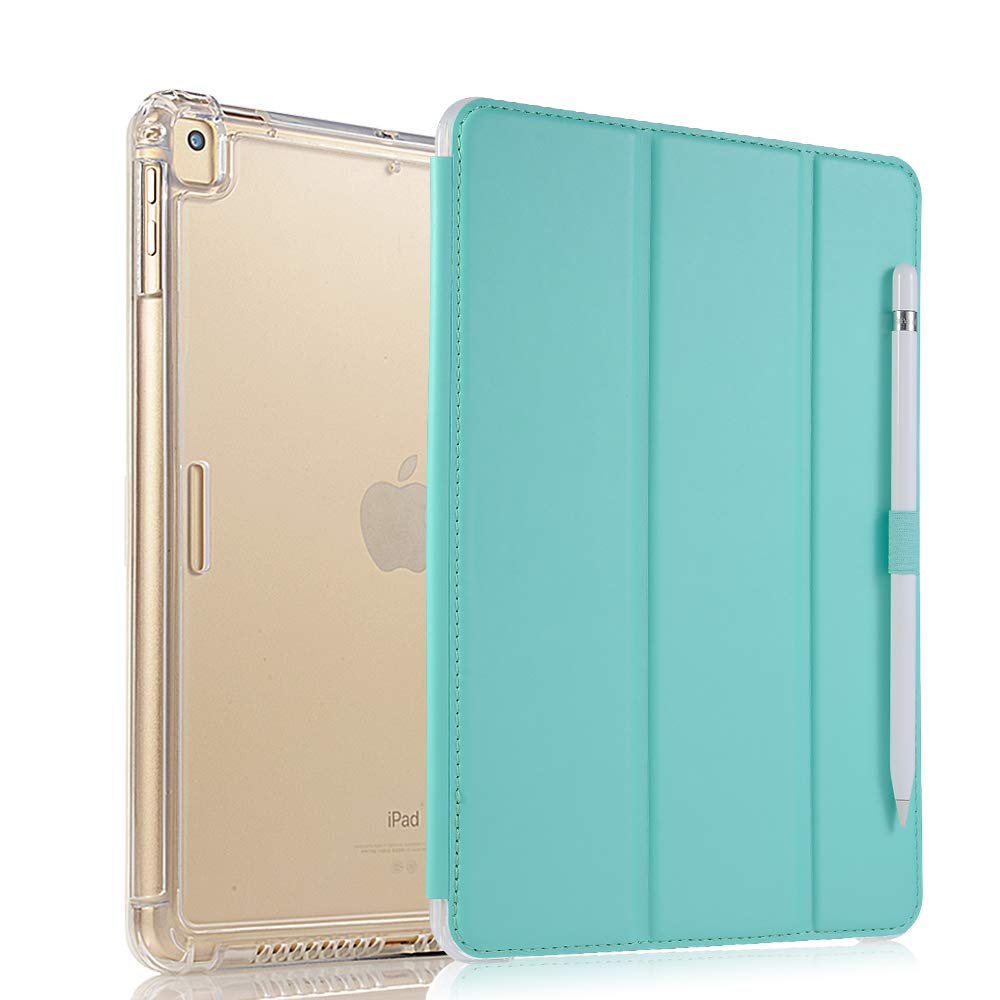 Valkit iPad 6th/5th Generation Case, iPad 9.7 Inch Case 2018/2017 with Pencil Holder, iPad Air 7 Case - Smart Folio Stand Protective Translucent Frosted Back Cover with Auto Wake/Sleep,Green