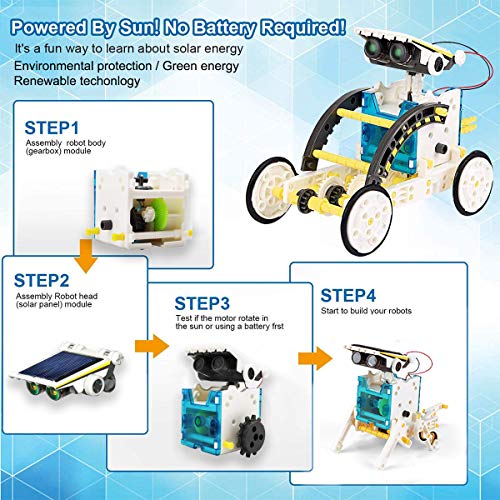 XUNPAS Solar Robot Kit 13-in-1 Science STEM Robot Kit Toys for Kids Aged 8-12 Science Building Set Gifts for Boys Girls Students Teens, Educational DIY Assembly Kit with Solar Powered
