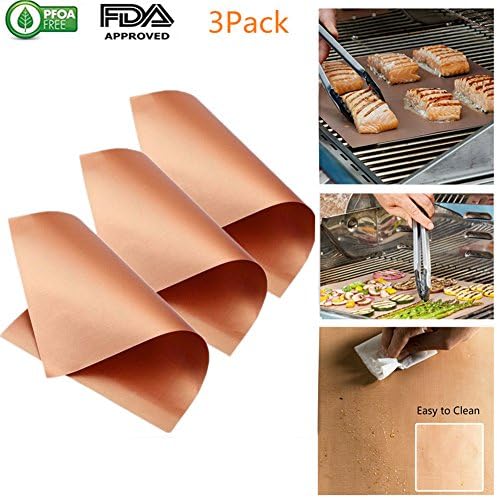 Yogaw BBQ Grill Mats Set of 3 can Barbecue - Grill Vegetables - Bake Pizza Suitable for all ovens and Grilling (Glod-3pcs)