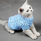 Evursua Turtleneck Pet Cats Sweater Aran Pullover Knitted Doggie Kitty Clothes Solid Colors for Kitten Chihuahua Pug (Blue, XS)