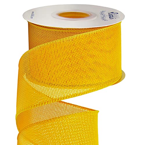 Ribbli Yellow Burlap Wired Ribbon,2-1/2 Inch x 10 Yard,Cross Royal Burlap Wired Edge Ribbon for Big Bow,Wreath,Tree Decoration,Outdoor Decoration