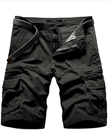 P2U Mens Classic Multi-Pocket Solid Casual Twill Cargo Shorts Black 31
