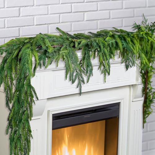 Norfolk - Guirlande de pin artificielle comme véritable - Guirlande de Noël verte - Peut être utilisée pour décorer la salle à manger, la cheminée, les fenêtres, les escaliers, les portes, etc (2