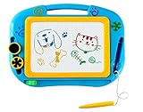 Magnetic Magna Doodle Drawing Board For Kids - Colorful Sketch Erasable Tablet Education Writing Pad With 2 Magnet Shapes - Gift for Little Girls Boys Kids Children Travel Size (Blue)