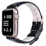 JSGJMY Apple Watch Band 38mm Leather Replacement Strap for iWatch Series 2 Series 1 Edition Sport(38mm Black+gold Buckle)