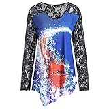 Oksale Plus Size Womens Christmas Raglan Long Lace Sleeve O-Neck T-Shirt Tops