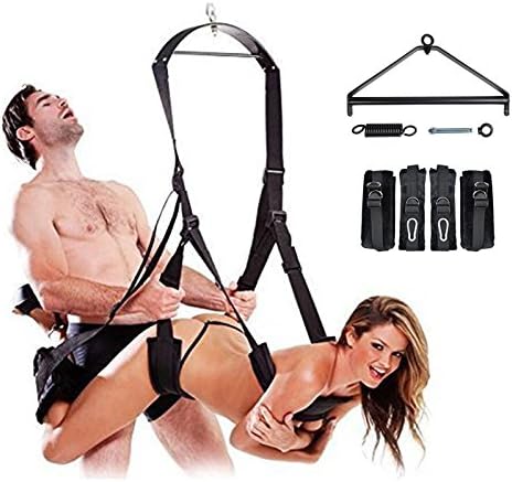 OHYER 360 Spinning Sex Swing Deluxe Indoor Sex Swivel Swing - Ceiling Holds up to 800 lbs Luxury Heavy Duty for Couple Play with Steel Triangle Frame, Spring and Hooks (Black)