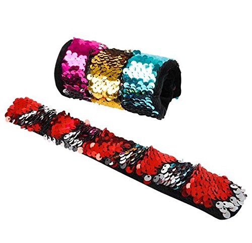 Rhode Island Novelty Mermaid Reversible Sequin Slap Bracelets Girls Kids 12 pcs Pack - Magic Flip Sequin Snap Bracelet Set Velvet Lining, Multicolor