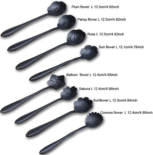 Wenkoni Stainless Steel Creative Spoon for Coffee Tea Cake Sugar Dessert Ice Cream Spoon (Set of 8.Color:Black)