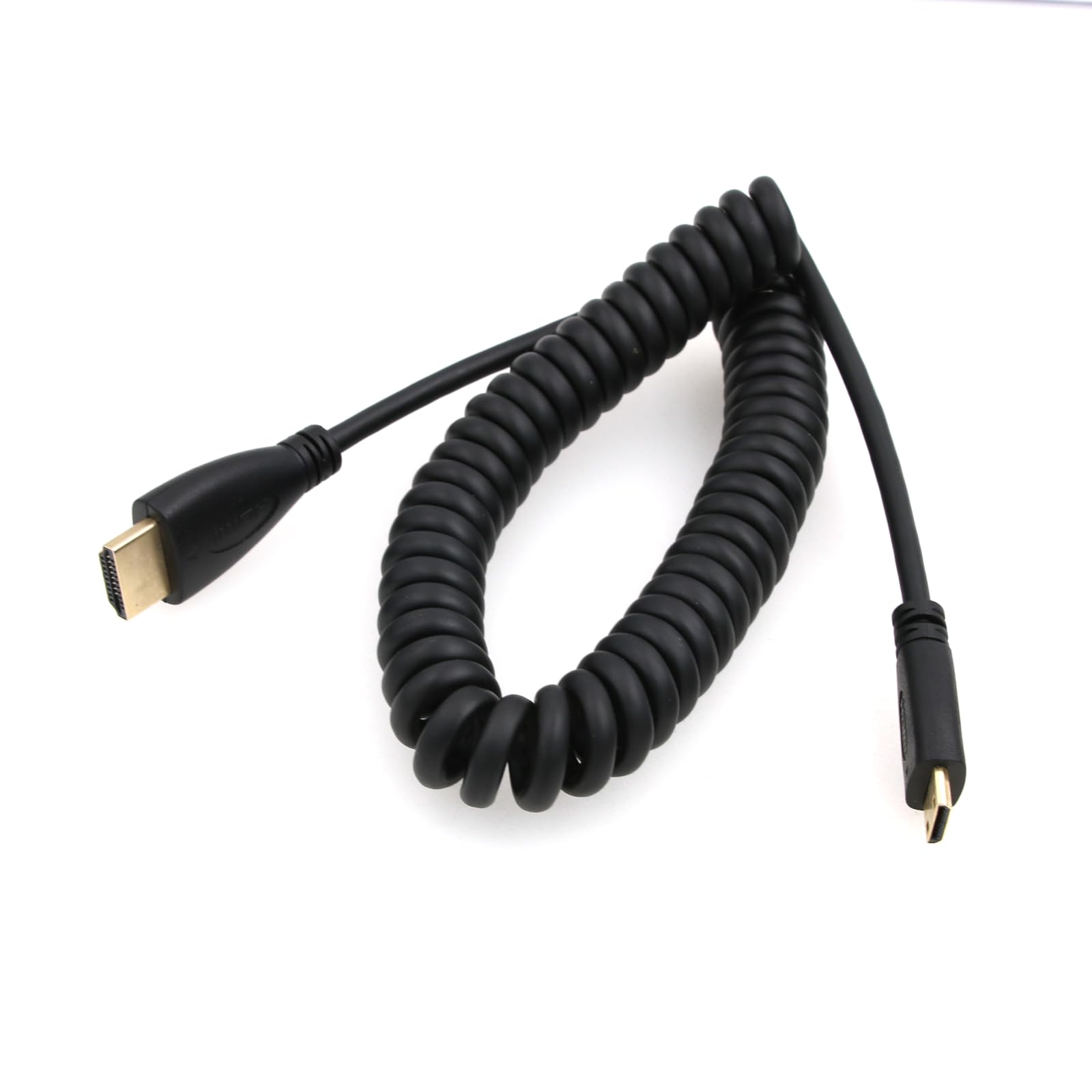 SZRMCC Left Angled Mini HDMI to Full HDMI High Speed Coiled Cable for Canon Sony DSLR Camera ATOMOS Monitor (Mini HDMI-HDMI)
