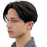 Daiaces Mens Black Short Wig Middle Part Layered Straight Fluffy Hair for Male Daily Party Costume Cosplay Wear