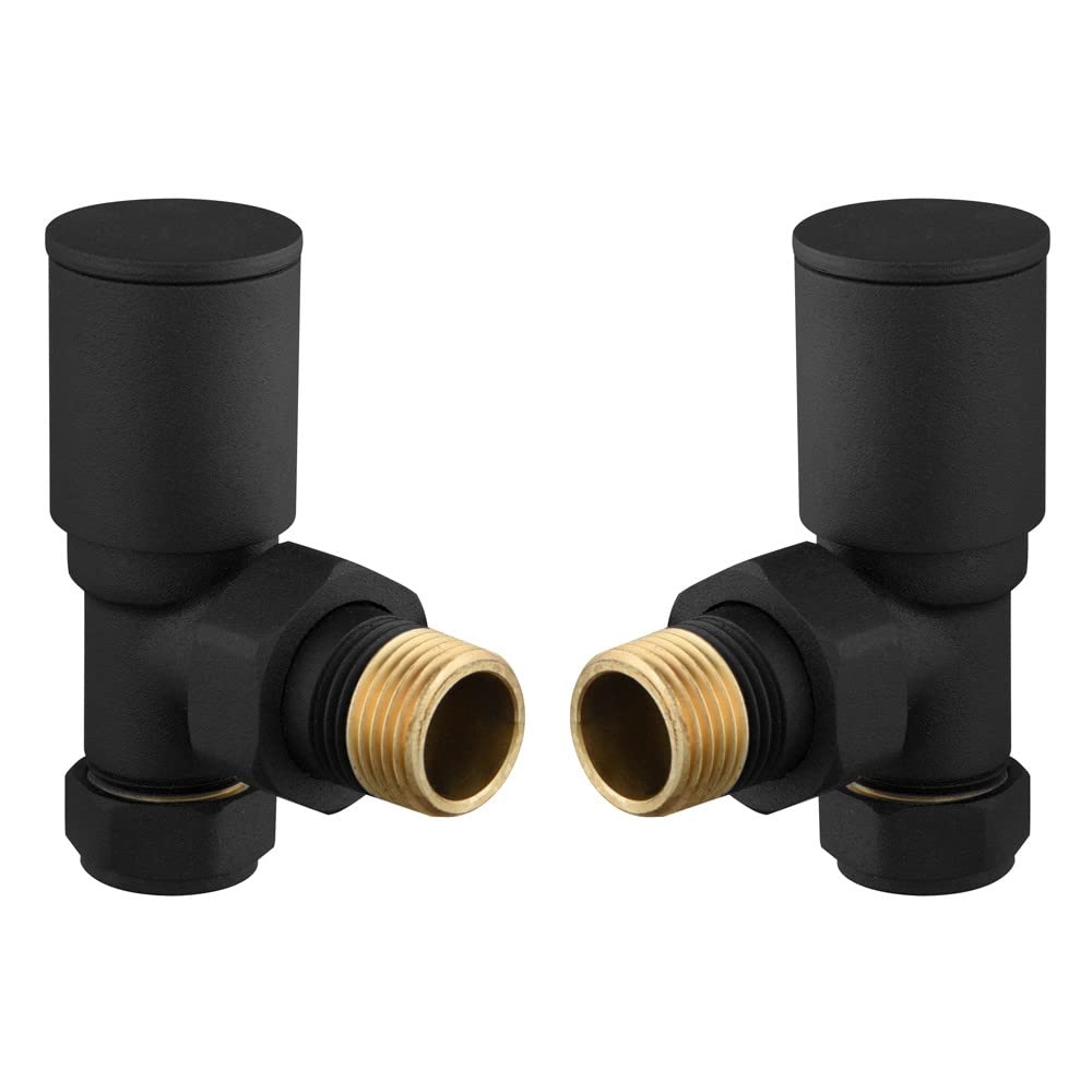 UKDD® Round Black Radiators & Towel Rails Valve Suitable for Installation of Your Heated Towel Rail or Radiator onto Your Central Heating System Black Valves (Towel Rail Angled Black Valves (Pair))