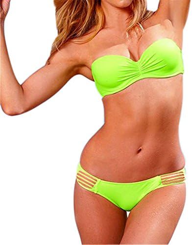 Hippie Beautiful Lady's Girls Sexy Swimsuit Fashion 2 Pcs Strapless Set-Green as pictureLarge