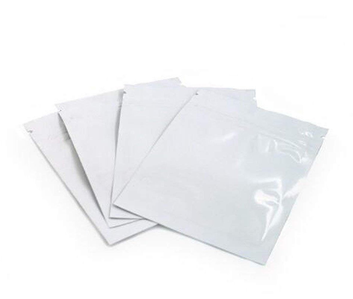 100 Pieces Mylar Foil Ziplock Bag Sample Pouch Self Sealing Double-Sided Color Flat Ziplock Bags Food Grade Storage Vacuum Sealer 8.5x13cm (White)