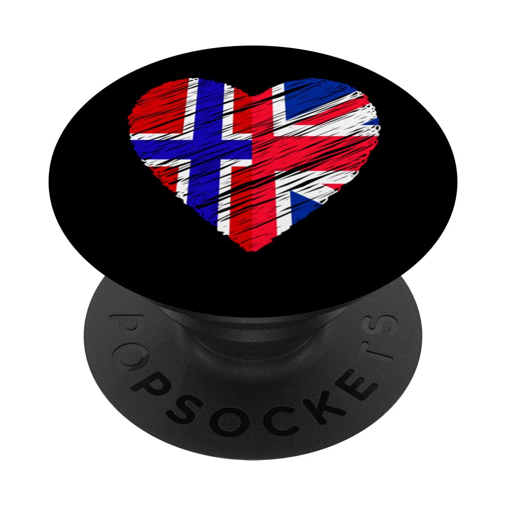 Norway Great Britain Heart UK Flag Norwegian Flag Love Heart PopSockets Swappable PopGrip