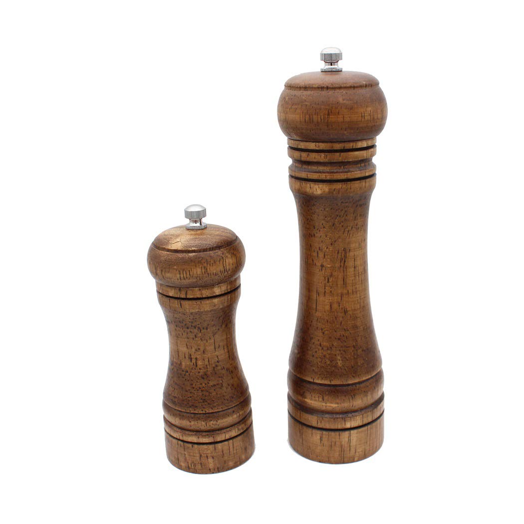 Abcsea Oak Salt and Pepper Grinder Mills Adjustable Wooden, Pepper Grinder and Salt Shaker Sets,a 5 in. and a 8 in.
