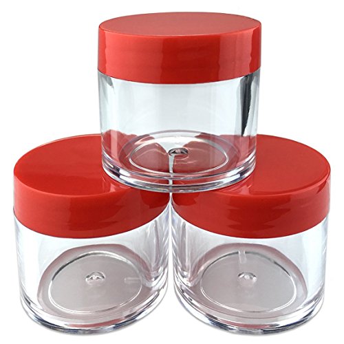 (Quantity: 6 Pieces) Beauticom 30G/30ML (1 Oz) Round Clear Jars with RED Flat Top Lids for Beads, Gems, Glitter, Charms, Small Arts and Crafts - BPA Free