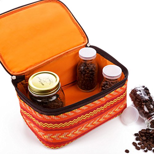 Homyl Outdoor Tableware Storage Bag Handbag Chinese Ethnic Style Spice Jars Organizer Case Carry Bag
