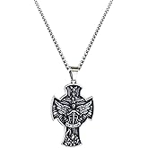 St. Michael Archangel Cross Necklace for Men Women,Stainless Steel Archangel Patron Amulet Medal Pendant,Retro Angel Exorcism Protect Pendant,Amulet Necklace Catholic Cross Jewelry with 19.7" Chain