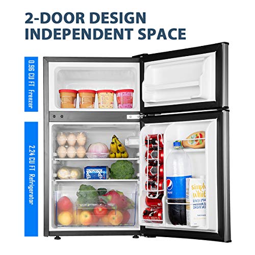 Euhomy Compact Mini Fridge with Freezer, 3.2 Cu.Ft 2-Door Upright Refrigerator with Freezer Ideal Food and Drink Storage Mini Refrigerator for Kitchen, Dorm, Apartment And Office.