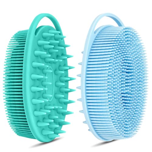 2PCS Silicone Body Scrubber, Premium Silicone Loofah for Women Men and Kids, Gentle Exfoliating Shower Bath Scrubber for All Kinds of Skin (Blue & Green)