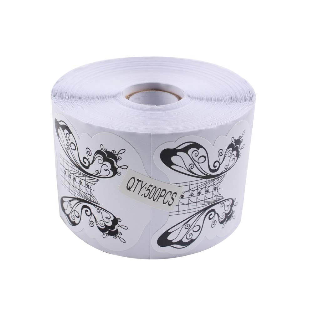 BeautyLeader 500Pcs/Roll Nail Form Guide Acrylic Tip Extension Forms Butterfly Design Nail Form Sticker Rroll Manicure Tool