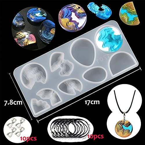Jatidne 2pcs Resin Necklace Moulds for Resin Casting Silicone Pendant Moulds with Necklace Cord and Pendant Clip for Jewellery Making DIY Resin Craft Starter Kit