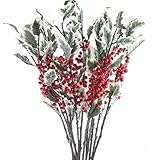 Package of 12 Artificial Red Berry and Mini Holly Leaves Floral Sprays for Holiday Decorating, Flower Arrangments or Home Decor Accents