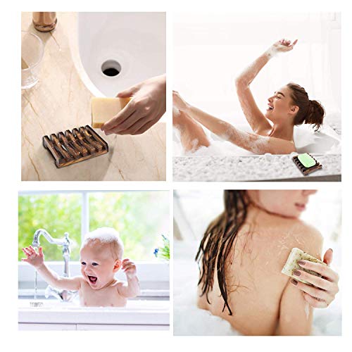Blasoul Wooden Soap Dishes Bamboo Soap Dish Soap Holder Hand Craft Bathtub Shower Dish Sink Scrubber Sponge Holder Handmade Soap Box Made of Natural Pine Soap Exfoliating Bag Natural Soap Saver 4PCS
