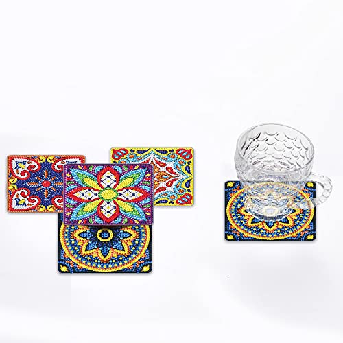 4 Pcs Diamond Paintings Coasters, DIY Coasters Small Diamond Painting Kits for Beginners, Adults & Kids Diamond Art Craft Supplies Christmas Gift Home Decor(without iron holder)