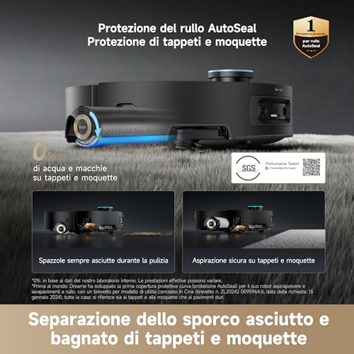 Aqua10 Ultra Roller Complete Robot Aspirapolvere, Autopulizia Rullo, Supera Ostacoli da 8cm, Auto-Svuotamento, Aspirazione 30.000 Pa, Evita Oltre 240 Oggetti, Controllo Vocale Intelligente,Nero