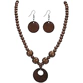 A-yeite Bohemian Yellow Necklace Earrings Jewelry Set for Women Colorful Chunky Wood Beaded Choker Sweater Necklaces Earring Statement Summer Beach Accessories