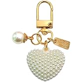 JHONE68 Cute Keychain Accessories for Women Girls Gift, Heart with Pearl Gold Keychains Bag Charms for Handbag Purse KeyRing (Pearl White)