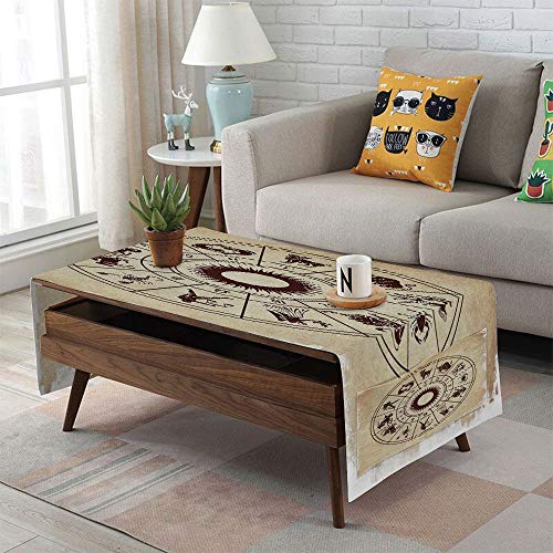 iPrint Linen Blend Tablecloth,Side Pocket Design,Rectangular Coffee Table Pad,Zodiac Decor,Wheel of Horoscope Icons on Distressed Backdrop Cosmos Occult Print Artwork,Brown Beige,for Home Decor