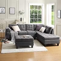 MOOSENG, 3-Piece Sectional Furniture Set with Chaise Lounge and Storage Ottoman L Shape Couch Sofas, Classic Gray