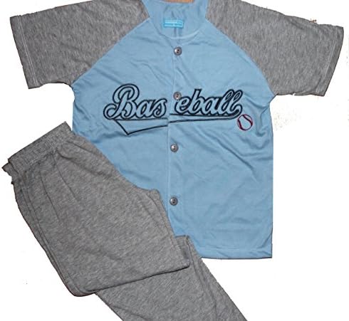 Tasidaben Big Boy 2 Piece Baseball Pajama Set (Size 8-14 Years) (12, Gray-Light Blue)