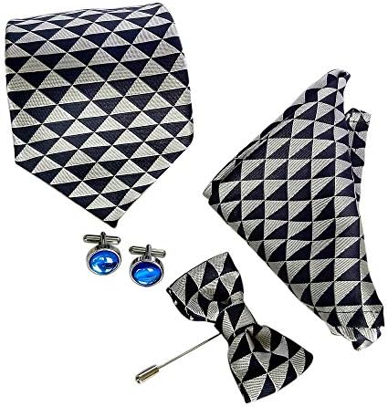 Blacksmith Men's Combo of Necktie, Pocket Square Lapel Pin and Cufflinks(Black, Free Size) - Gift Set for Men