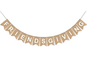 SWYOUN Burlap Friendsgiving Banner Thanksgiving Friends Party Bunting Garland Decoration Supplies(White)