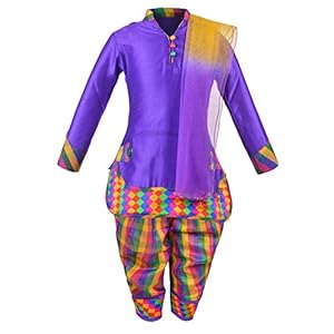 Aarika Girl’s Self Design Cotton Silk Ethnic Kurti, Patiala and Dupatta Set