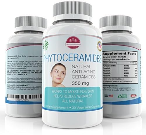 NutrimoHealth Phytoceramides Vegetable Capsules Skin Vitamins for Wrinkle Reduction Creates Natural Facelift and Prevents Aging